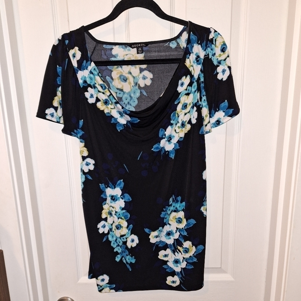 George Black Floral Top Large 12/14